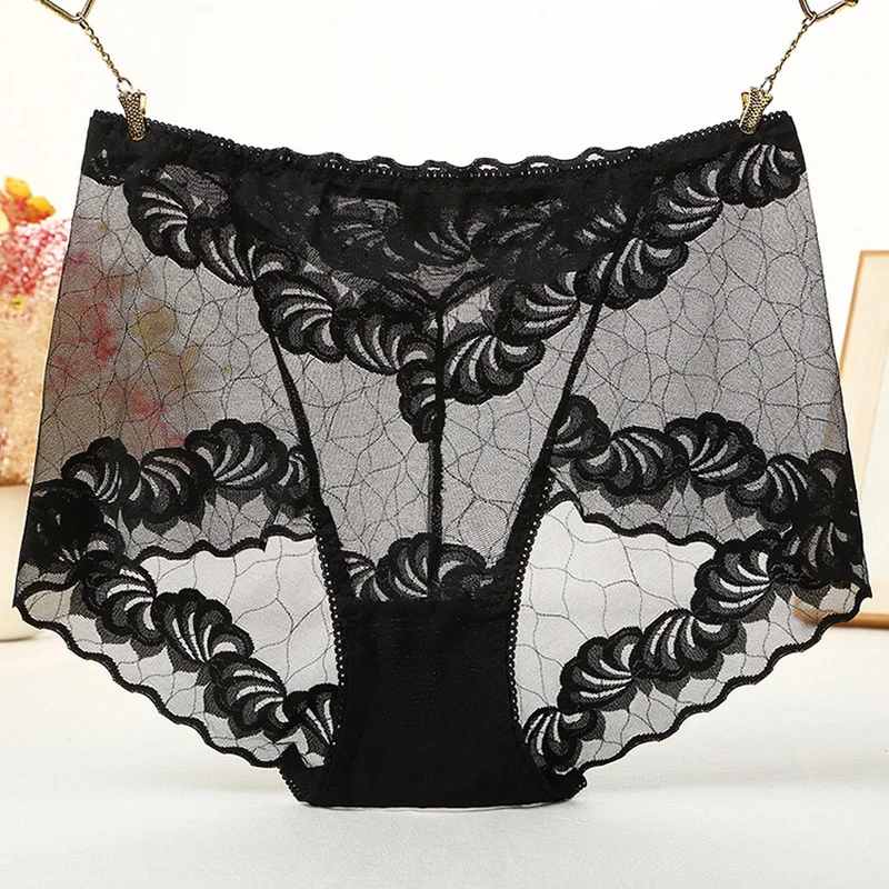 

Women's plus size panties transparent sexy ultra-thin mesh lace panties women briefs underwear