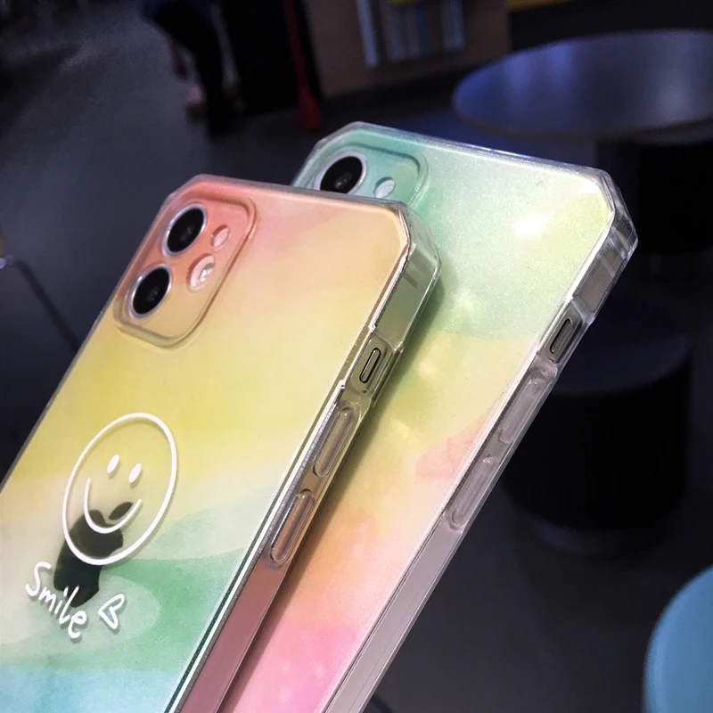 

Colorful Rainbow Smile Transparent Phone Case For iPhone 12 11 Pro Max Mini X XS XR 7 8 Plus SE 2020 Cute Fashion Soft TPU Cover