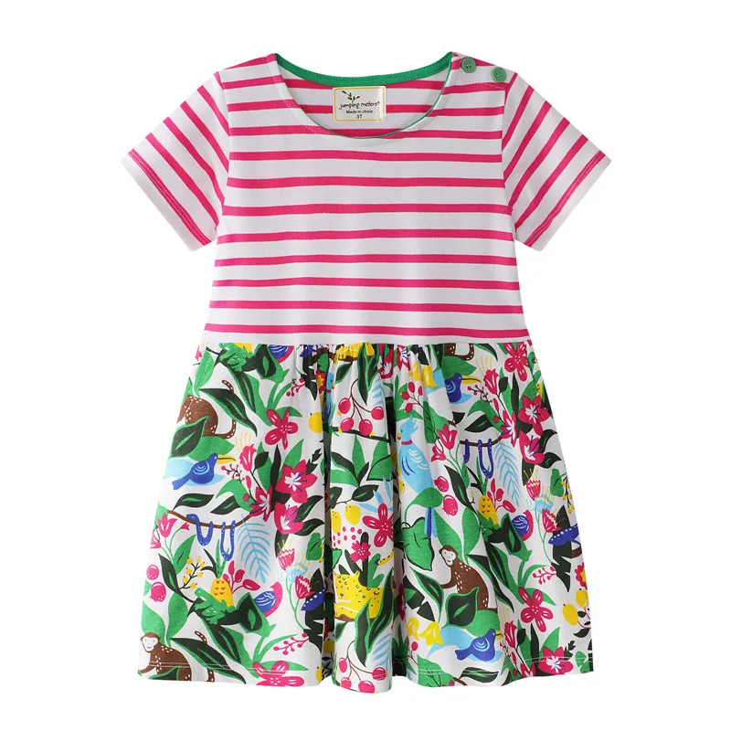

Jumping Meters Summer Children's Princess Girls Dresses Stripe Toddler Short Sleeve Kids Party Costume