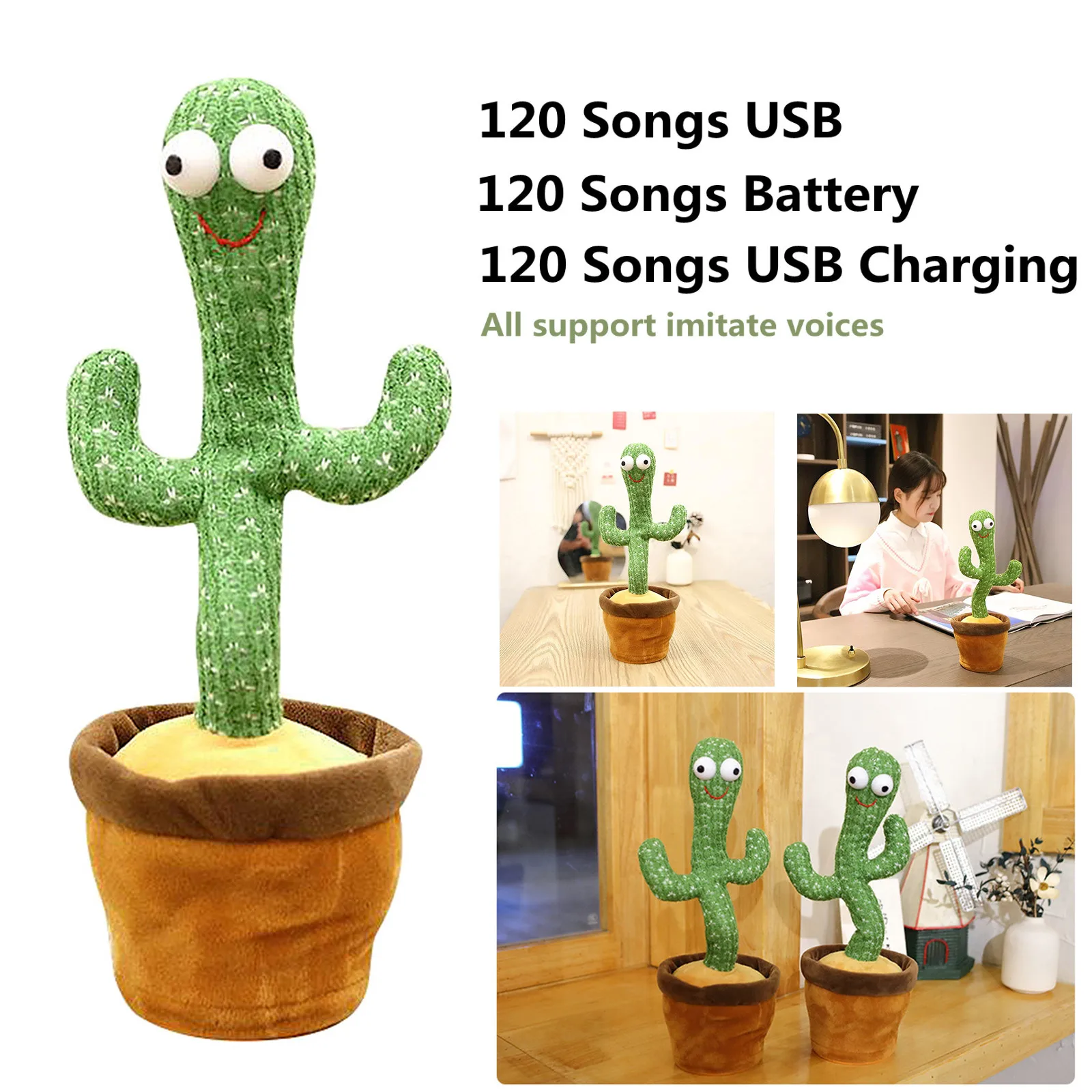 

2021 New Cute Electric Cactus Plush Doll Twist Dancing Toy Decor Recording Parrot USB Cactus Plush Toy Funny Dancing Singing Toy