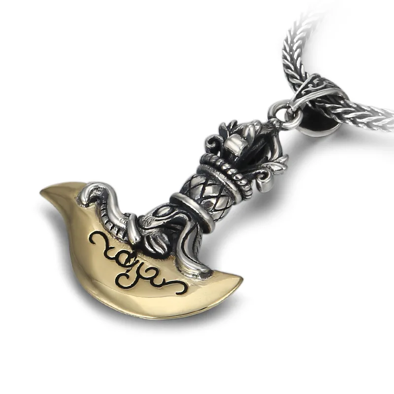 

Buyee Real 925 Sterling Silver Unique Men Pendant Exquisite Carving Axe Necklace for Men Punk Hip hop Rock Hyperbole Jewelry