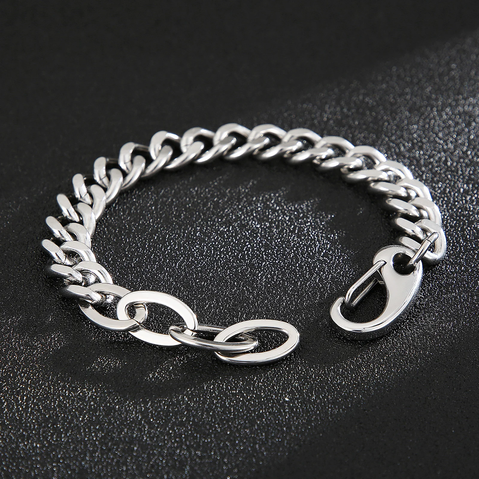 

Silver Color Punk Bangle Classic Hip Hop Harajuku Thick Chain Thin Double Pendant Link Round Bracelet For Men Jewelry