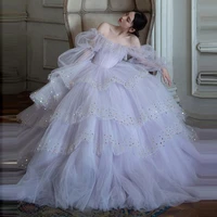 light purple tulle ball gown off shoulder evening dress long sleeve wedding dress sequin elegant dresses for women princess gown