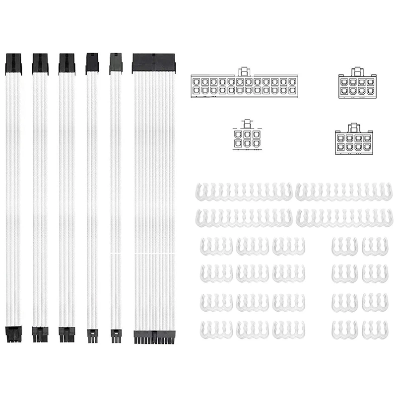 

Braided ATX Sleeved Cable Extension Kit for Power Supply Cable Kit, PSU Connectors, with Cable Comb Set (White)