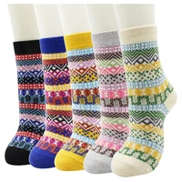 5 pairs wool socks multicolor fashion warm wool cotton knit thick winter crew socks for women
