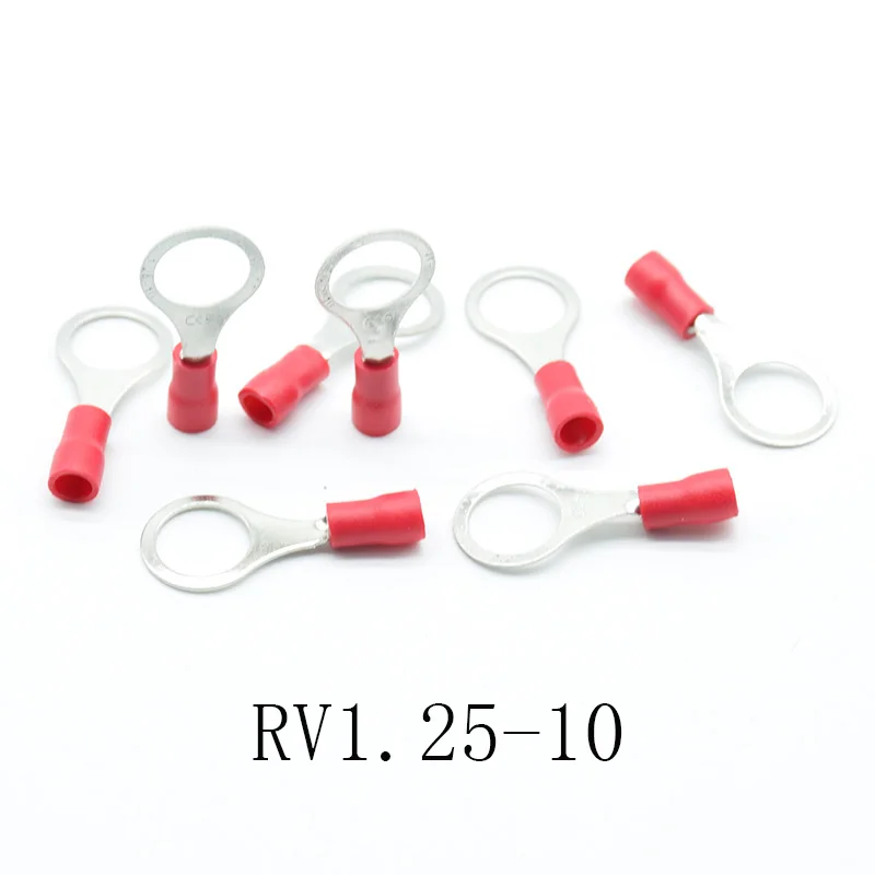50 RV1.25-10 50 шт. красный RV1.25-3 4 5 6 8 10 12 кольцо изолированный провод разъем Электрический обжимной клеммный кабель провода соединитель AWG - Цвет: 50 RV1.25-10