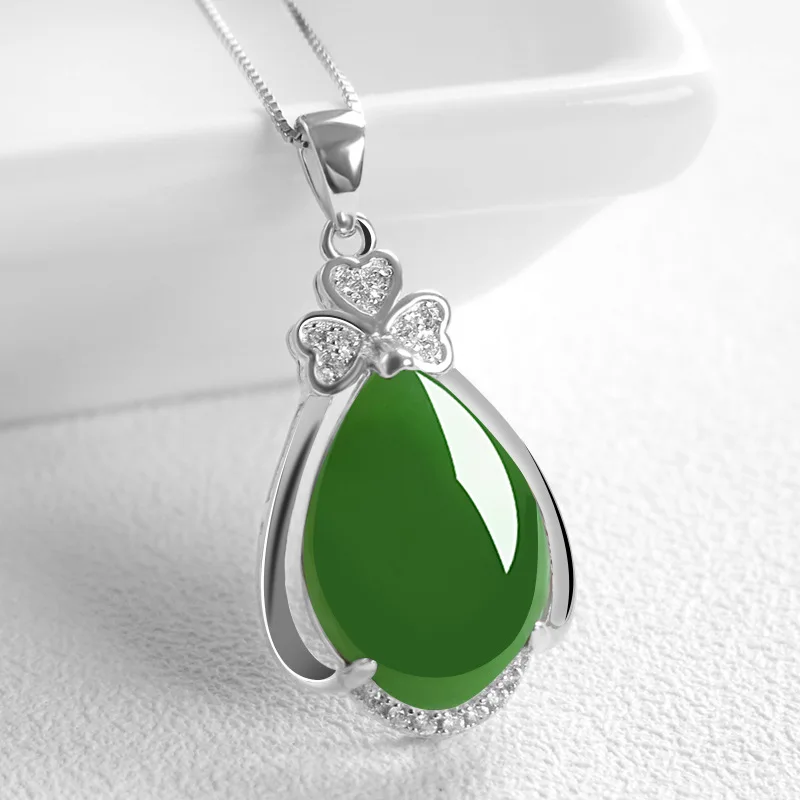 

Pingente de gota esculpido à mão hesper verde natural, joias de moda feminina 925, colar com embutido em prata, acessórios de pr