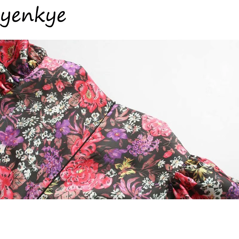 Женское винтажное мини-платье с цветочным принтом V-образным вырезом | Женская