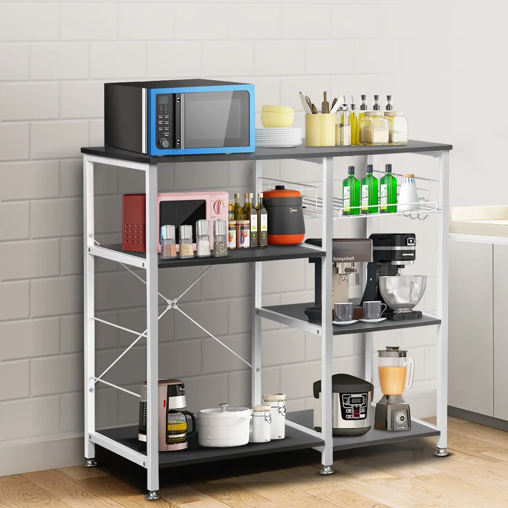

Kitchen Baker's Rack Utility Storage Shelf 35.5" Microwave Stand 4-Tier+3-Tier Shelf for Spice Rack Books Organizer with 5 Hooks