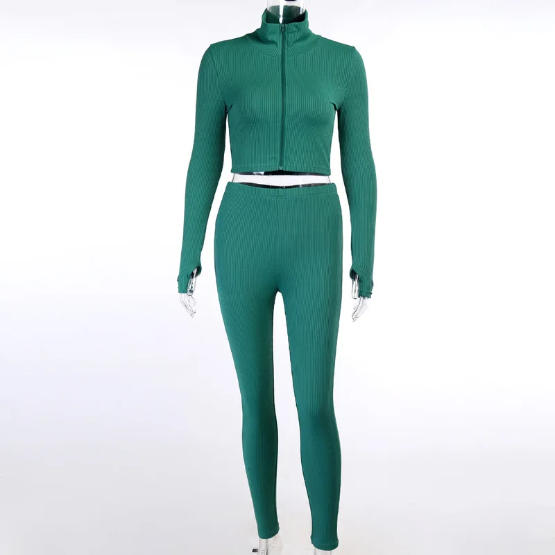

YYXZ Woman Sets Autumn Fashion Slim Embroidery Striped Long Sleeve 10 Colors Zipper Woman Casual Short Crop Top & Long Pants