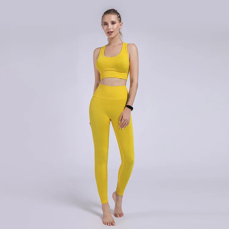 

New Arrival Women Seamless Yoga Set Fitness Sports Yoga Bra High Waist Running Leggings Workout Pants with Bra Elastic Waist