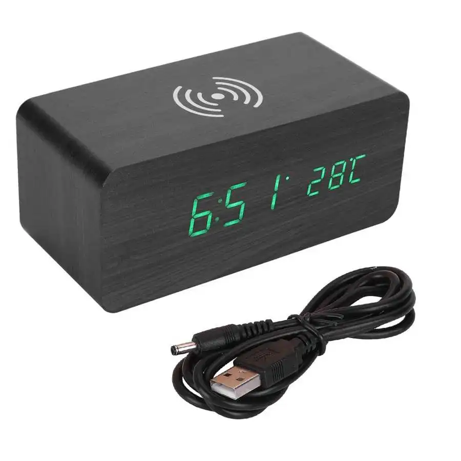 

LED Mirror Voice Control Digital Alarm Clock+Thermometer+Wireless Phone Charger