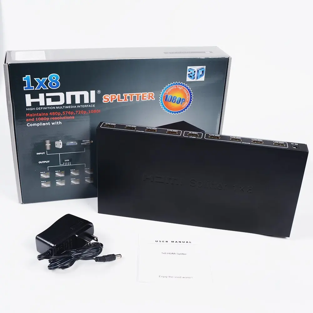 1x8 HDMI совместимый разветвитель One In Eight Out HD усилитель аудио видео Поддержка Full 3D