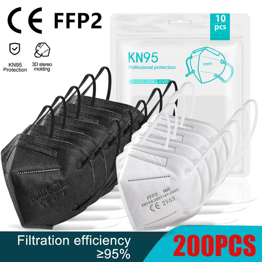 10 200 шт. ffp2mask Black kn95 mascarillas negra для взрослых 5 слоев fpp2 утвержденный CE респираторная