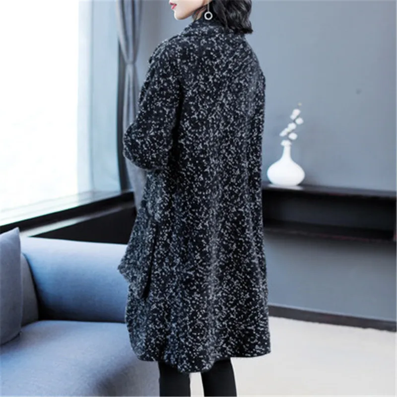 Винтажная верхняя одежда из искусственной норки Свободное пальто средней длины