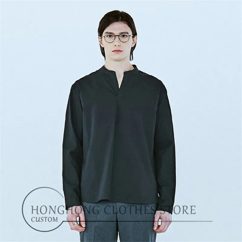 S-6XL! Plus-size men's wear runway!!!  New men's shirts large size simple stand-up collar no collar V collar shirt