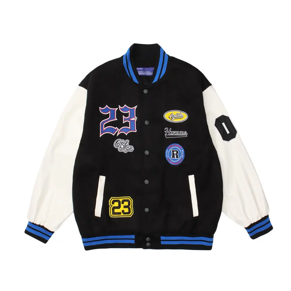 

Men Baseball Jacket Hip Hop Streetwear Letter Number Embroidery Patchwork Harajuku College Coat Casual Oversized Varsity Jackets