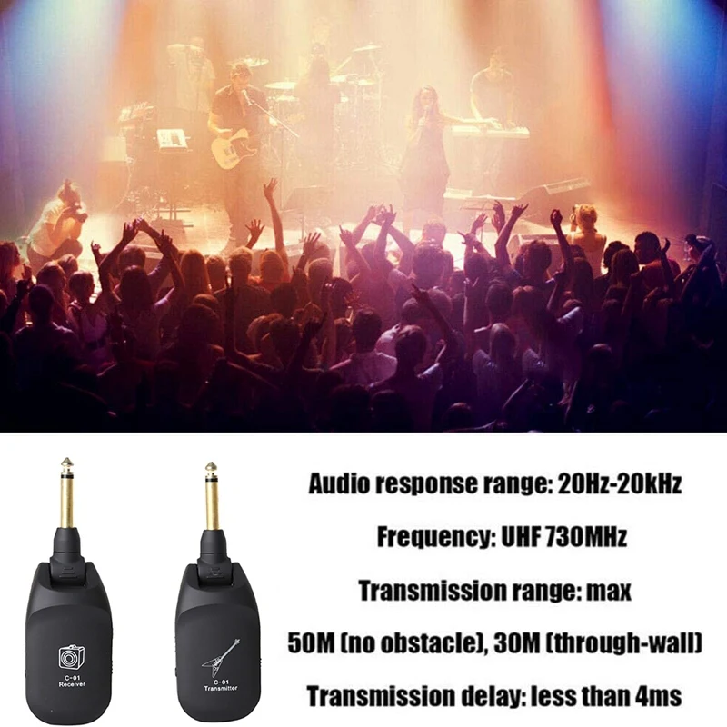 

For Electric Guitar Transmitter Wireless Guitar System Built-In Rechargeable 4 Channels Wireless Guitar Transmitter Receiver