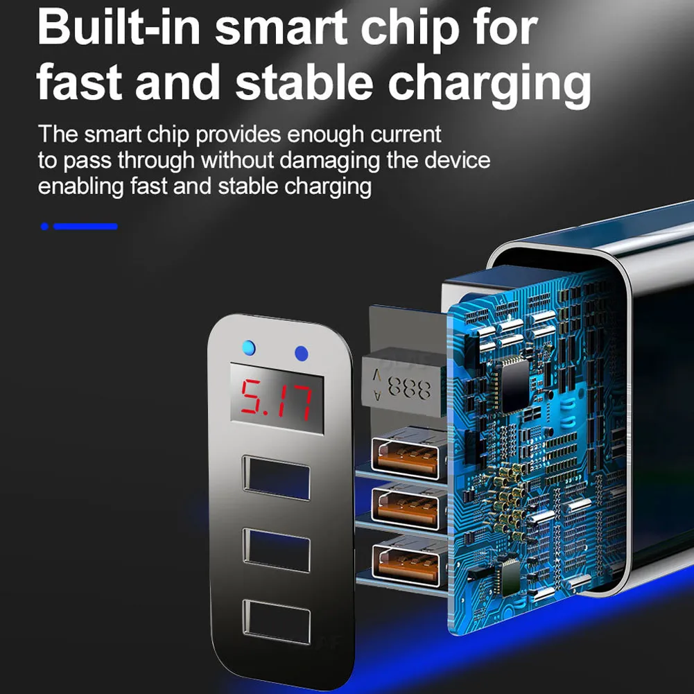 3 Port USB Phone Wall Charger LED Display 3A Fast Charging For iPhone Android WIF66 | Электроника