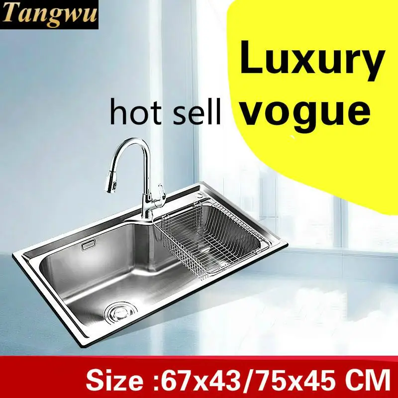 

Free shipping Apartment high qualit kitchen single trough sink do the dishes 304 stainless steel hot selling 67x43/75x45 CM