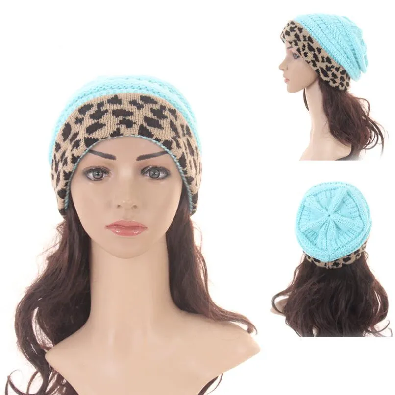 Новая осенне зимняя трикотажная шапка из акрила с леопардовым принтом