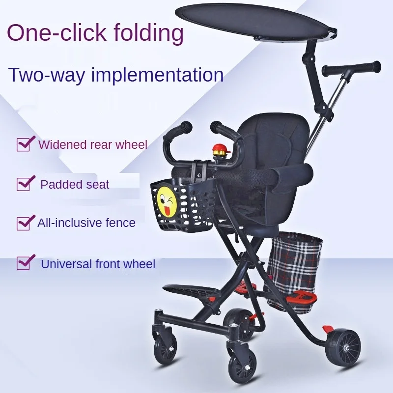 Ultra-light and High-view Baby Stroller Two-way Lightweight Folding Four-wheel Baby Umbrella Stroller with Removable Awning