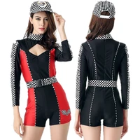 high quality women sexy race car driver costume cosplay racing uniform miss girl racer cheerleader jumpsuit hat belt