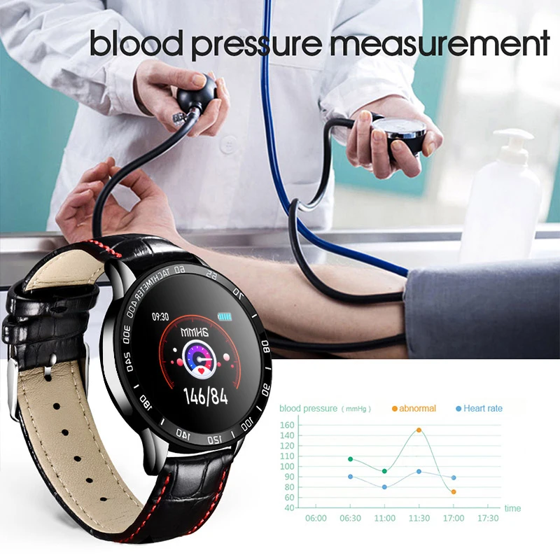 

LIGE 2020 New leather waterproof smart watch Men Sport Fitness Heart rate blood pressure tracking smartwatch For iPhone Android
