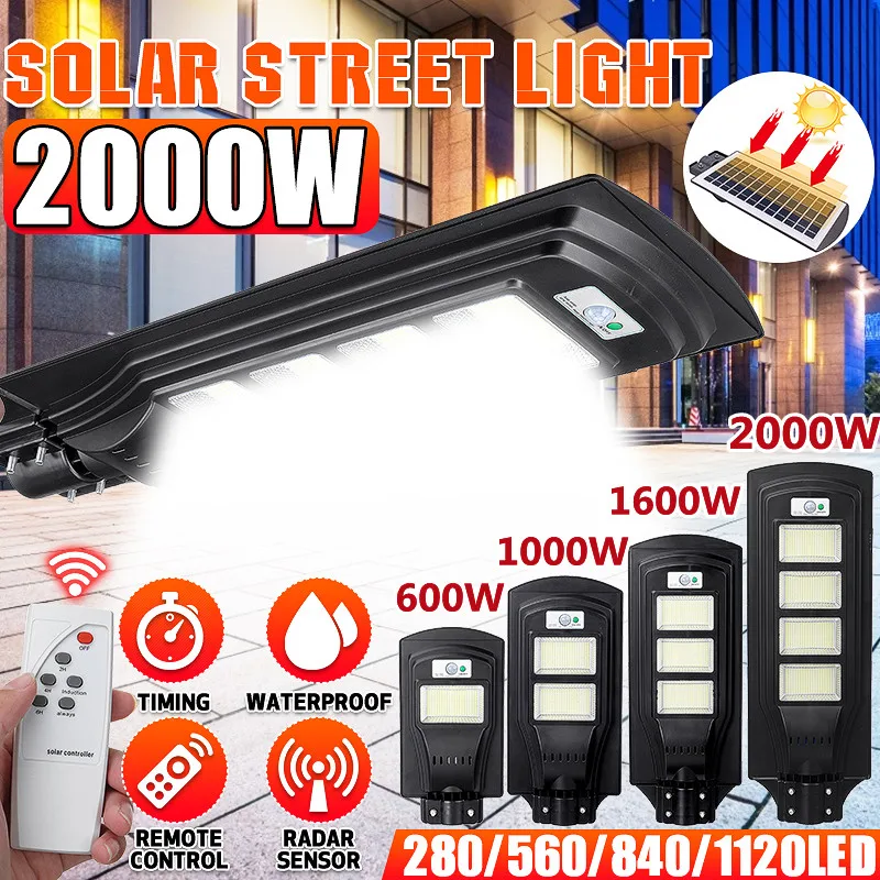 

600/1000/1600/2000W Solar Street Light Outdoor Garden Solar Radar Motion Sensor Wall Light Solar Powered Light + Remote Control