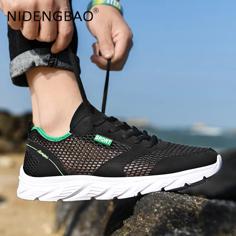 Summer Men Sneakers Mesh Breathable Lightweight Lace Up Loafers Walking Running Casual Sports Shoes Tenis Masculino Size 39-46