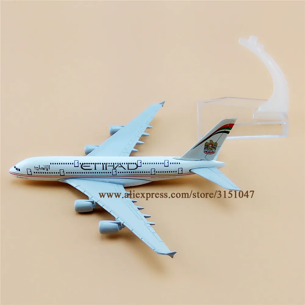 Сплав металла Etihad Air Airline модель самолета Airbus 380 A380 Airways модель самолета Стенд самолета подарки для детей 16 см