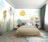 customized childrens room cute cartoon elephant bearpapel mural balloon background decorative mural green and odorless