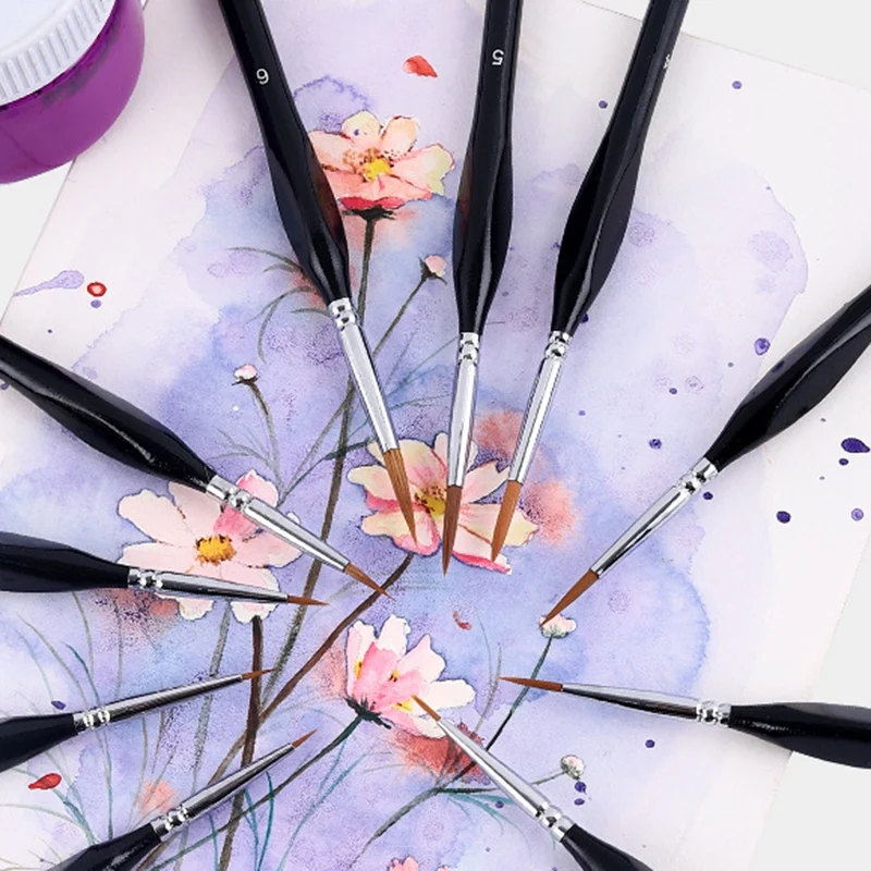 

10 Triple-cornered Sticks Set Nylon Hair Hook Liner Hand-Painted Digital Stroke Watercolor Pen Painting Pen