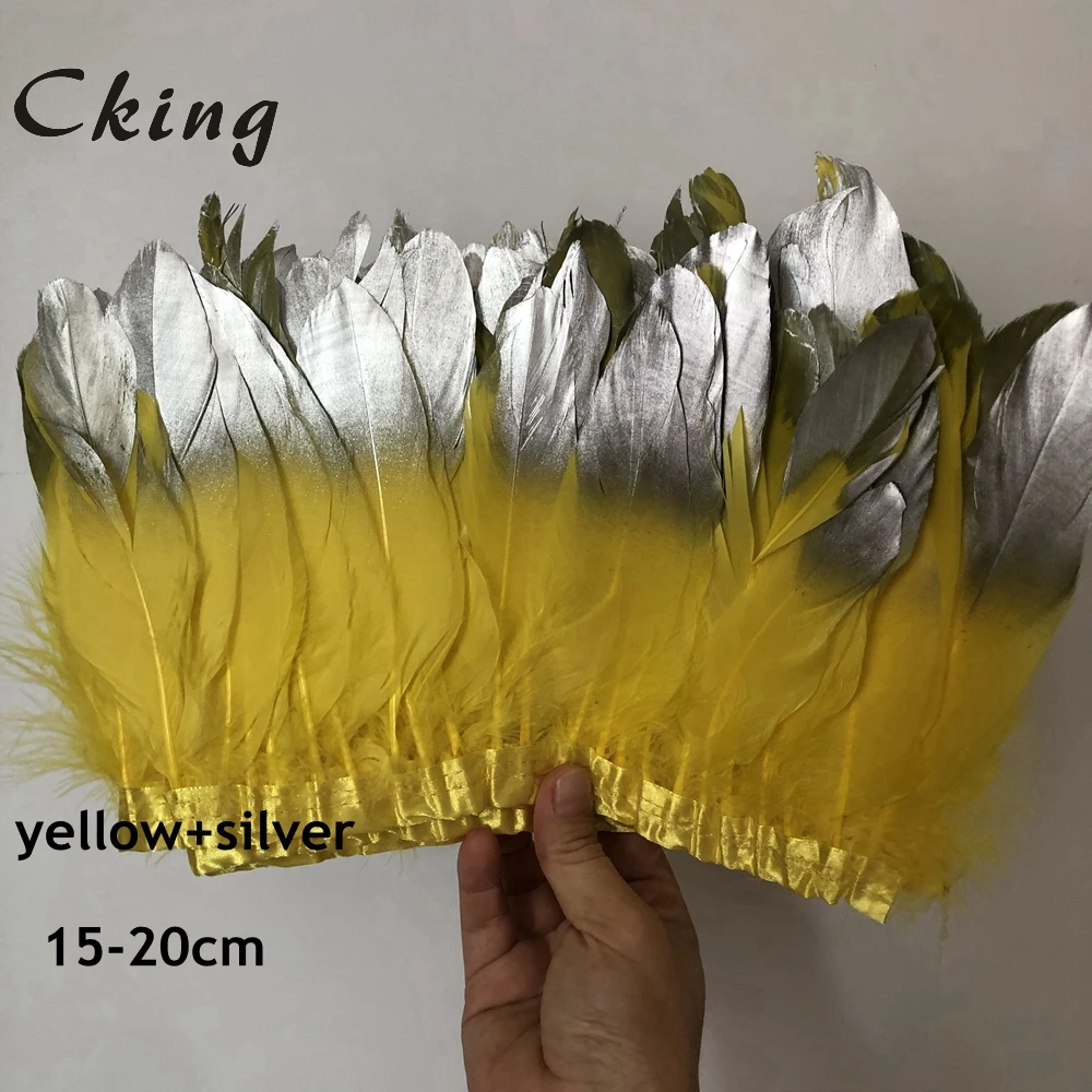 Желтый с серебряными наконечниками отделка из гусиных перьев 10 ярдов витражные