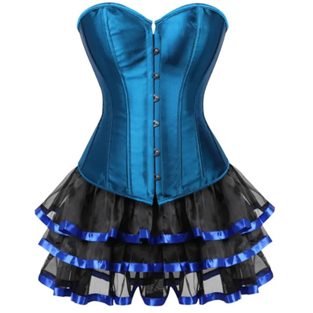 

Overbust Corset Plus Size Sexy Corselet Burlesque Corsets and Bustiers Tops and Skirt Set Tutu Gothic Women Gowns