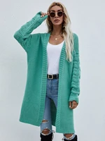 top women long cardigan solid color womens knitted temperament long commuter long sleeve woman fashion sweater