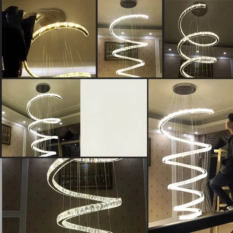 HAIXIANG Modern LED Remote Dimming Stairway Chandeleir Light Crystal Ceiling Pendant Lamp Big Size Lighting | Освещение