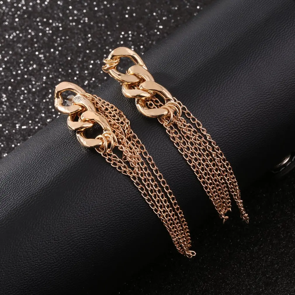 Мода 1 пара длинная цепочка для женщин Висячие серьги необычная Золотая кисточка