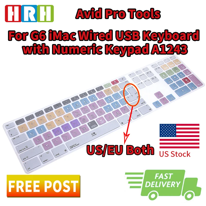 

HRH Avid Pro Tools Functional Hotkeys Silicone Keyboard Covers Skins Keyboard Protective Film For iMac G6 Wired USB Keyboard