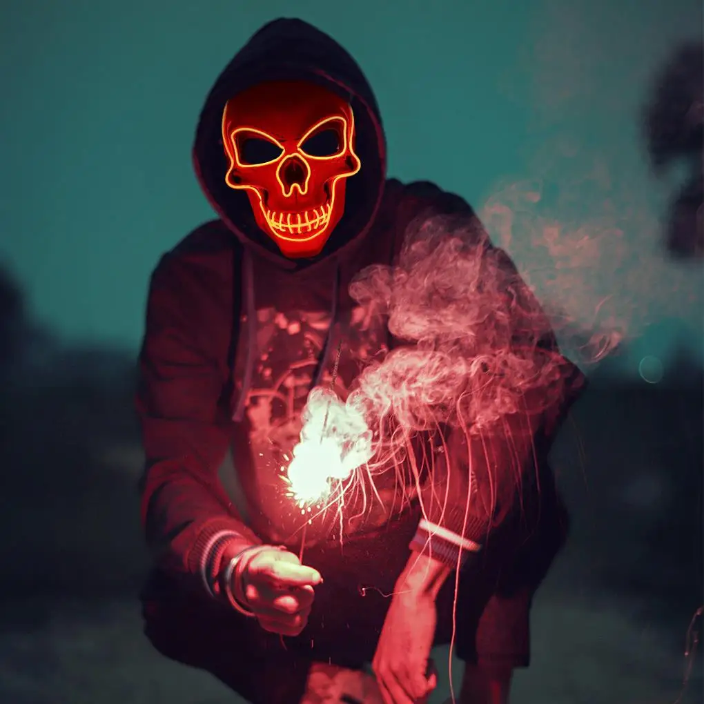 20 Colors Halloween LED Mask DJ Party Light Up Masks Glow In Dark Scary Masquerade Masks Festival Skull Mascara Light Masks