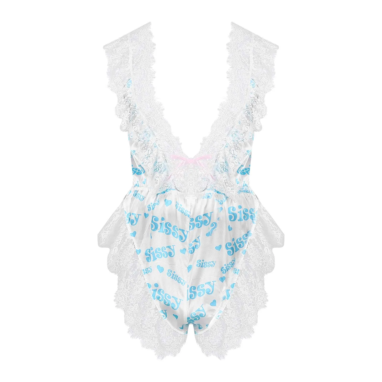 

Мужское нижнее белье, Кружевное боди с V-образным вырезом, с буквенным принтом, сатиновый комбинезон без рукавов, цельный Пижамный костюм дл...