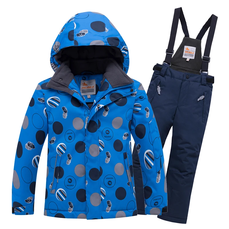 Blue Зимний лыжный костюм детский зимний костюм для мальчиков водонепроницаемая ветрозащитная детская Лыжная куртка и штаны комплекты из 2 предметов для сноубординга на открытом воздухе - Цвет: Blue