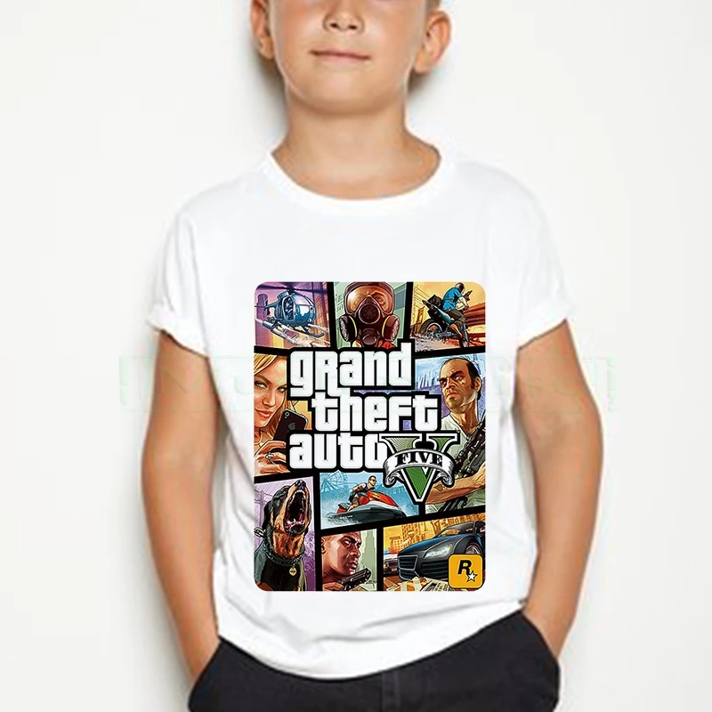 Футболка для мальчиков с принтом Grand Theft Auto Game GTA 5|Тройники| |