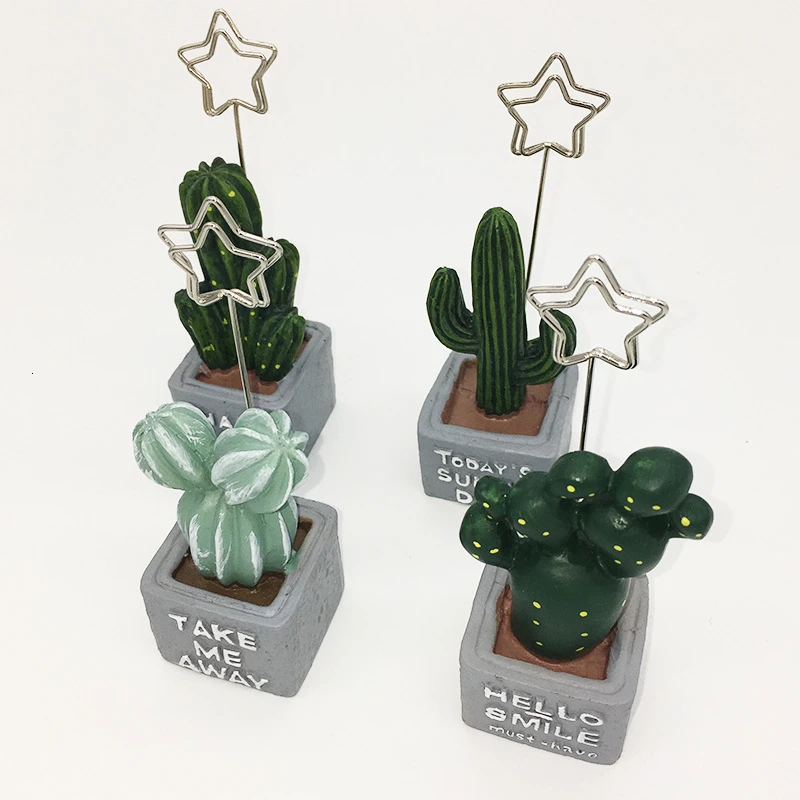 Korea Desktop Cute Cactus Styling Resin Plant Photo Folder Creative Message Postcard Clip Holder | Канцтовары для офиса и дома