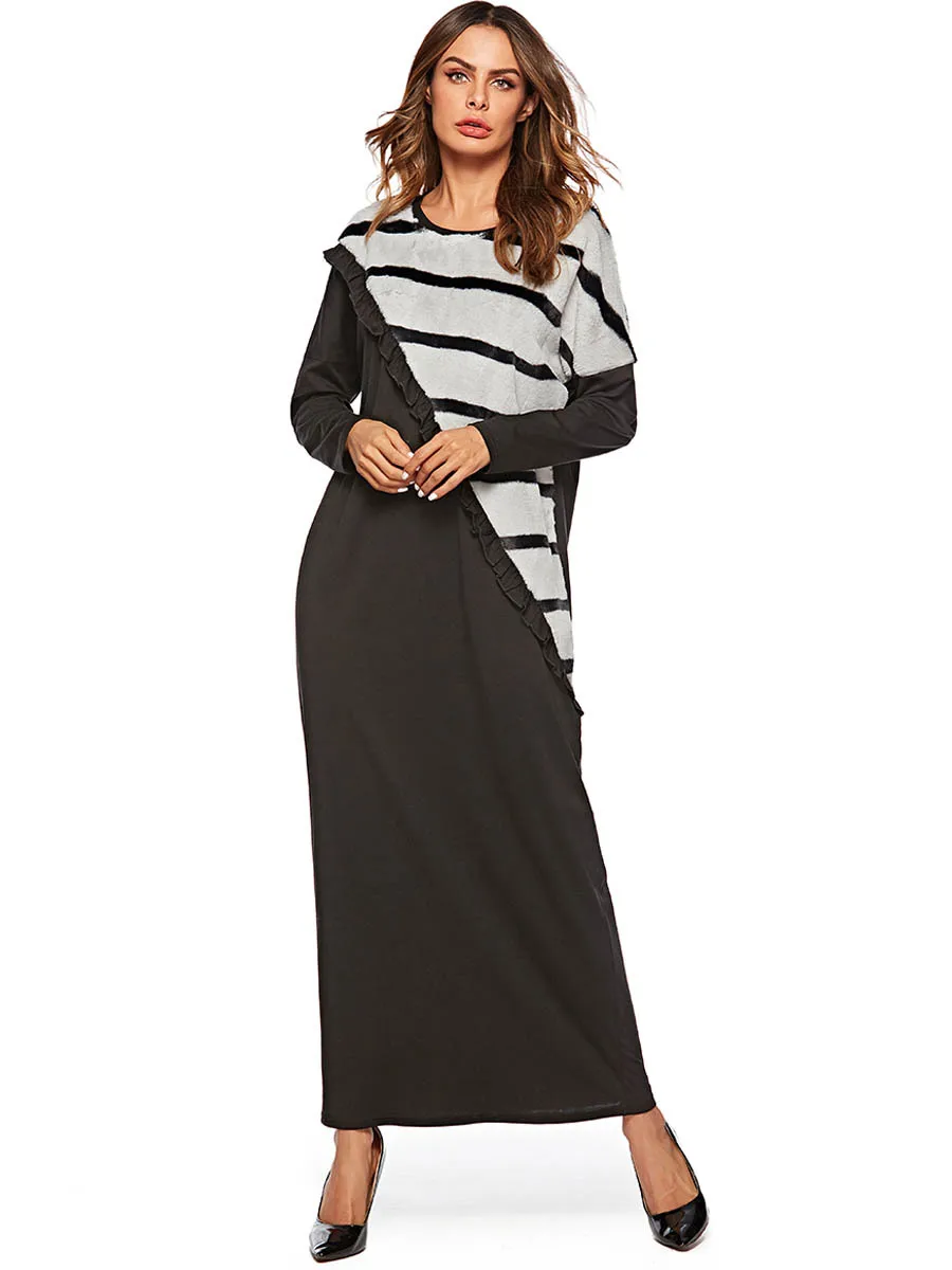 Мусульманское марокканское платье кафтан модное простое черное свободное с