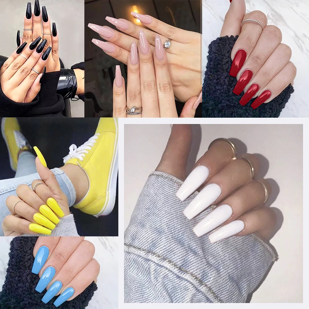 500 шт цветные накладные ногти из акрила длинные балерины форма гроба УФ Блестящий