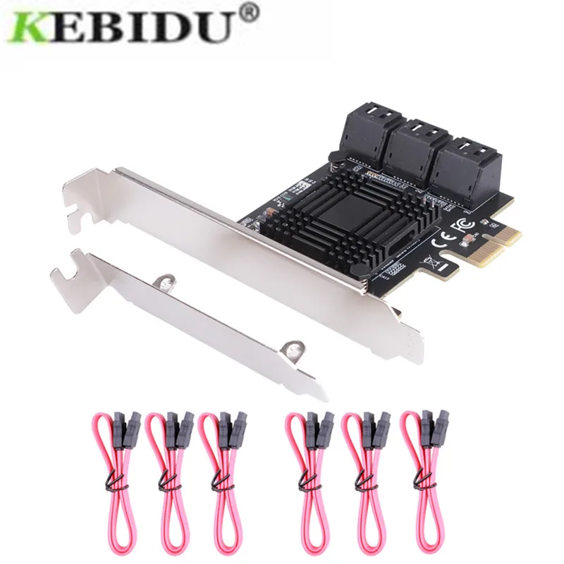 

Плата расширения SATA 3,0, PCI Express, 6 портов, чипсет ASM1062, PCIe-SATA6 p, конвертер, с радиатором, привод