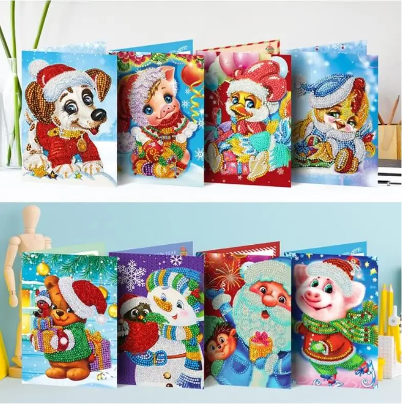 26x18cm 8 шт Алмазная картина мультфильм Мини Санта Клаус Счастливого Рождества бумажные поздравительные открытки на крафт-бумаге DIY детский фестиваль поздравительные открытки подарок - Цвет: 26x18cm