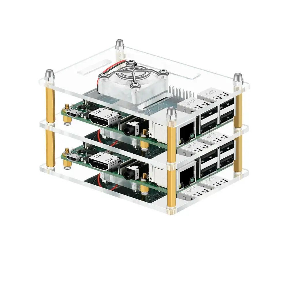 Фото Радиаторы для Raspberry Pi 4B/3/2B/B + новый дизайн акриловый корпус с охлаждающим Радиаторы для Raspberry Pi 4B/3/2B/B + новый дизайн акриловый корпус с охлаждающим