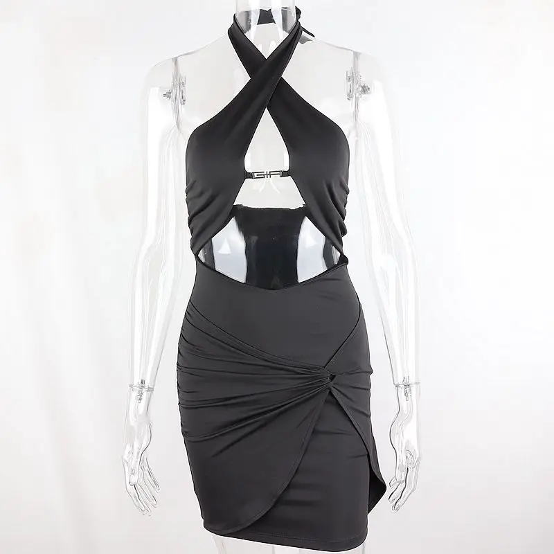 

2021 Summer European American Style Backless Halter Women Sexy Bodycon Dresses Party Club Fashion Sleeveless Mini Dress Y701